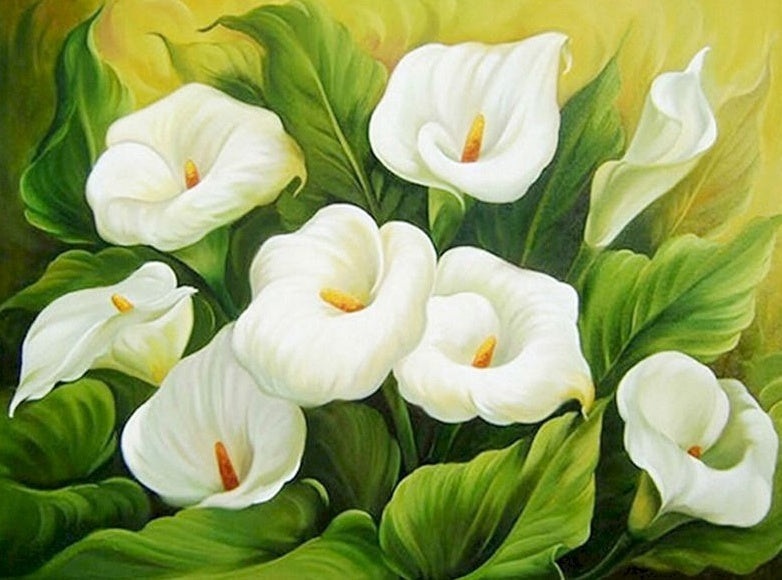 Groene Bladeren en Witte Bloemen Schilderen op Nummers
