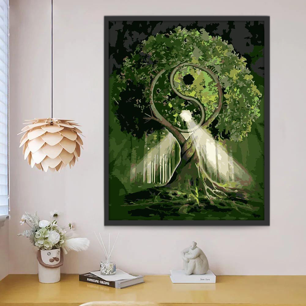 Groene Boom met Yin-Yang Symboliek Schilderen op Nummers