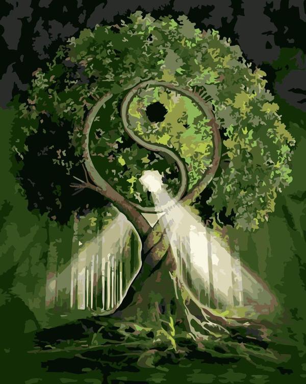 Groene Boom met Yin-Yang Symboliek Schilderen op Nummers