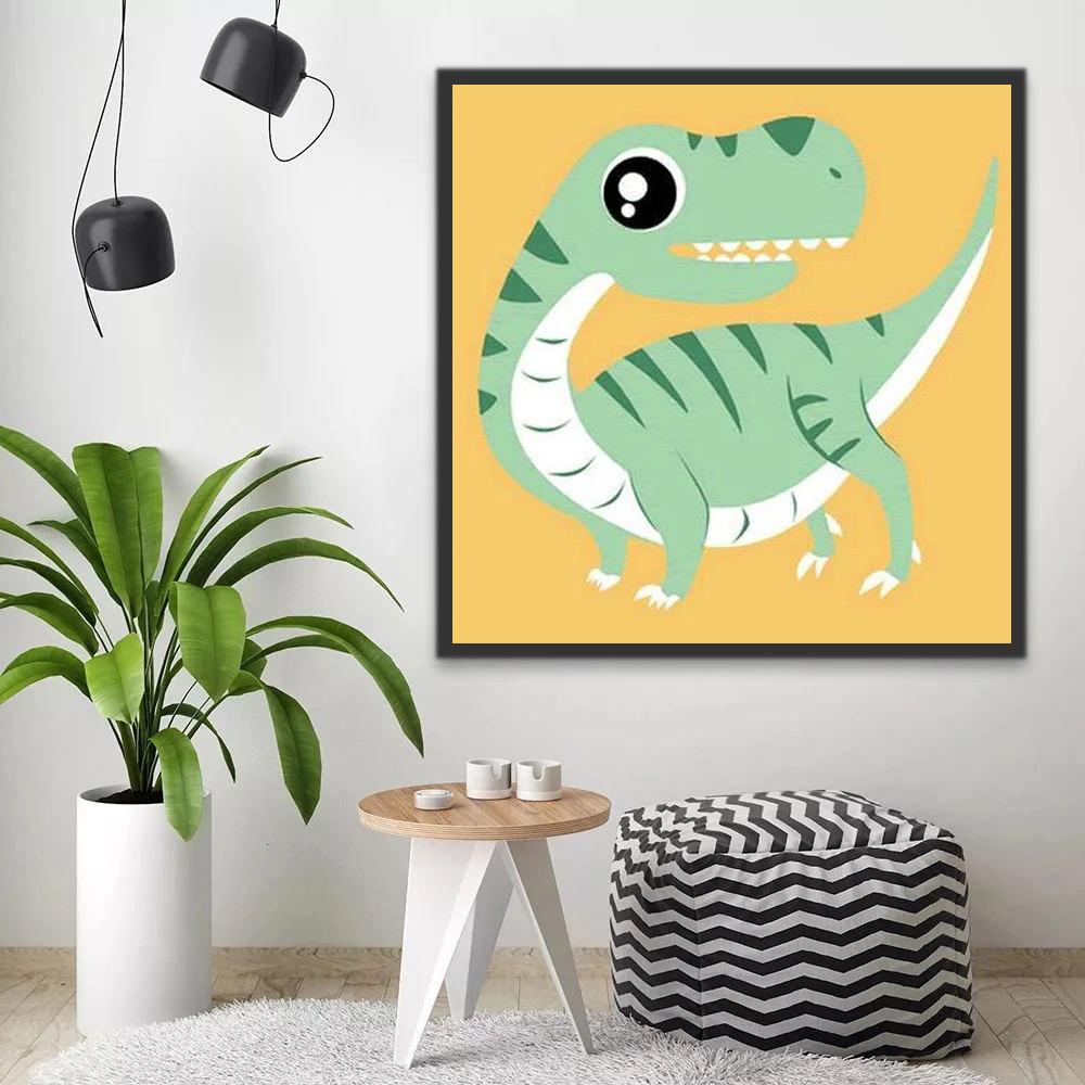 Groene Cartoon Dinosaurus Schilderen op Nummers Kinderen