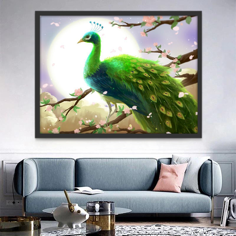 Groene Pauw onder de Maan Schilderen op Nummers