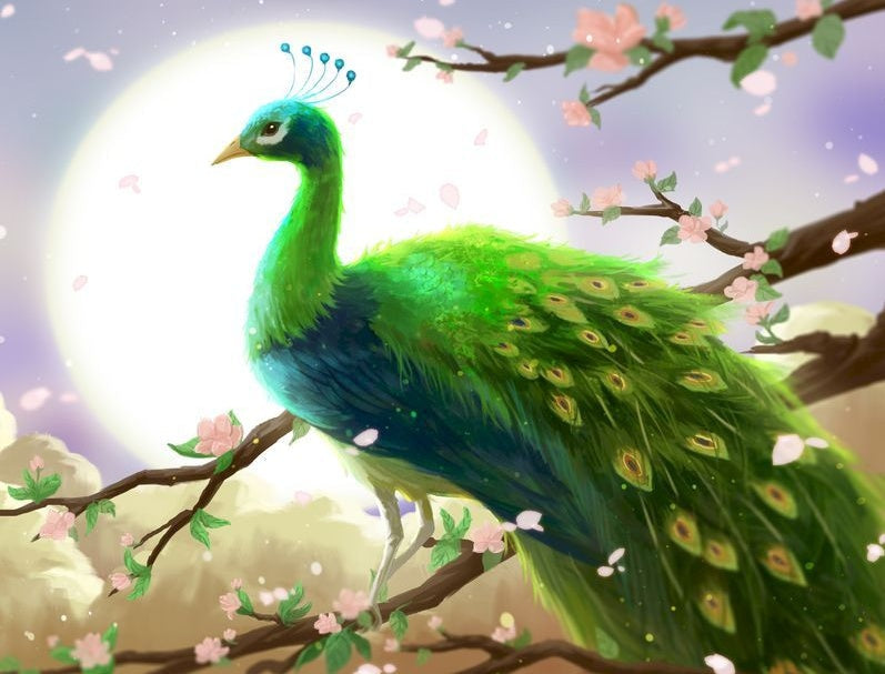 Groene Pauw onder de Maan Schilderen op Nummers