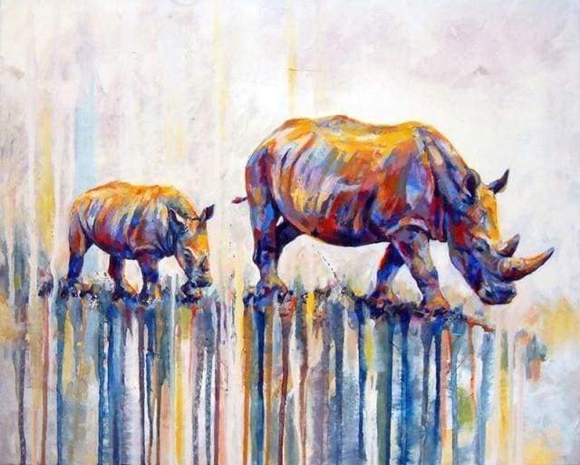 Grote en kleine neushoorns Schilderen op Nummers