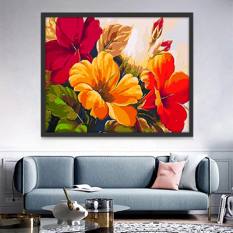 Grote Geel-Oranje-Rode Bloemen Schilderen op Nummers