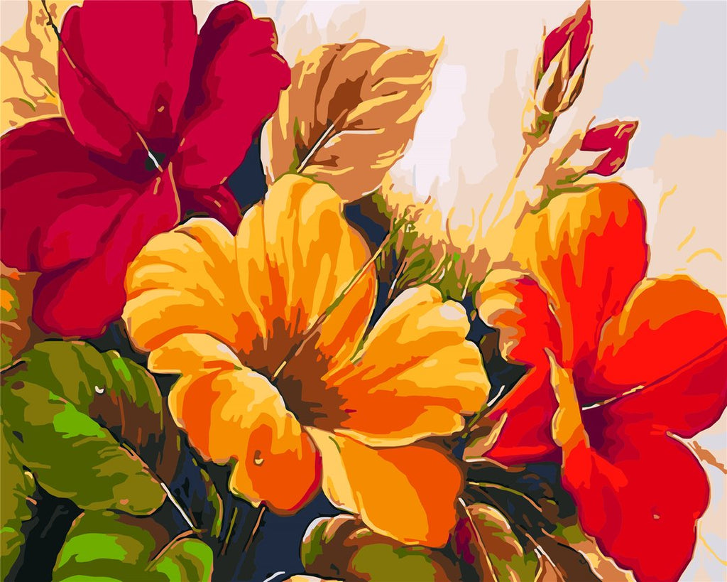 Grote Geel-Oranje-Rode Bloemen Schilderen op Nummers