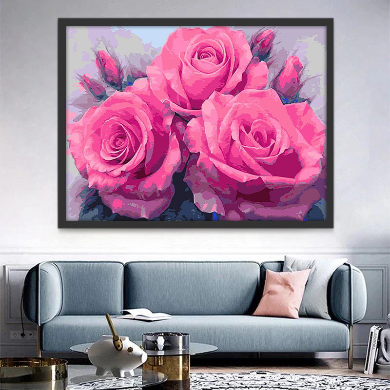 Grote Roze Rozen en Peulen Schilderen op Nummers