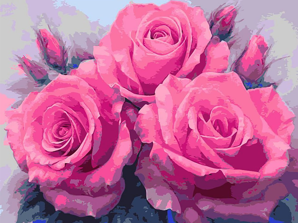 Grote Roze Rozen en Peulen Schilderen op Nummers