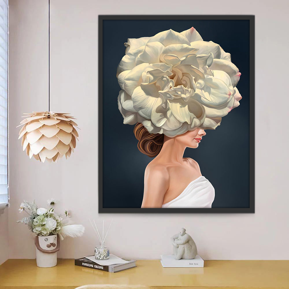 Grote Witte Bloem en een Vrouw Schilderen op Nummers