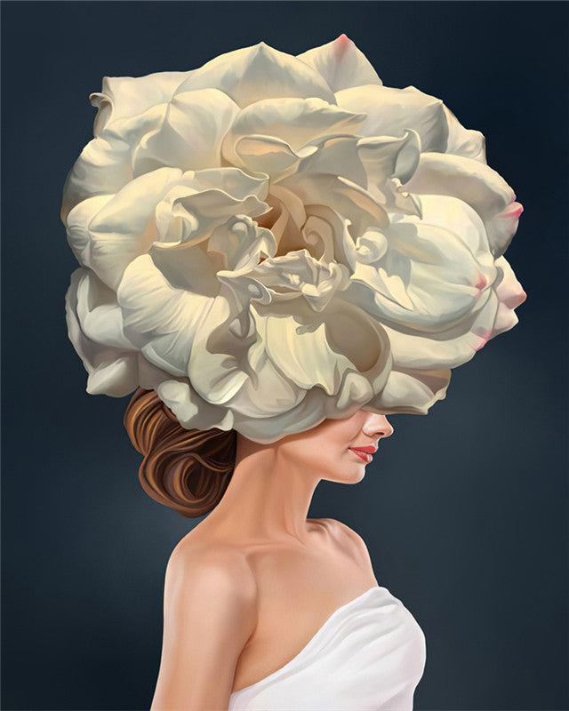 Grote Witte Bloem en een Vrouw Schilderen op Nummers