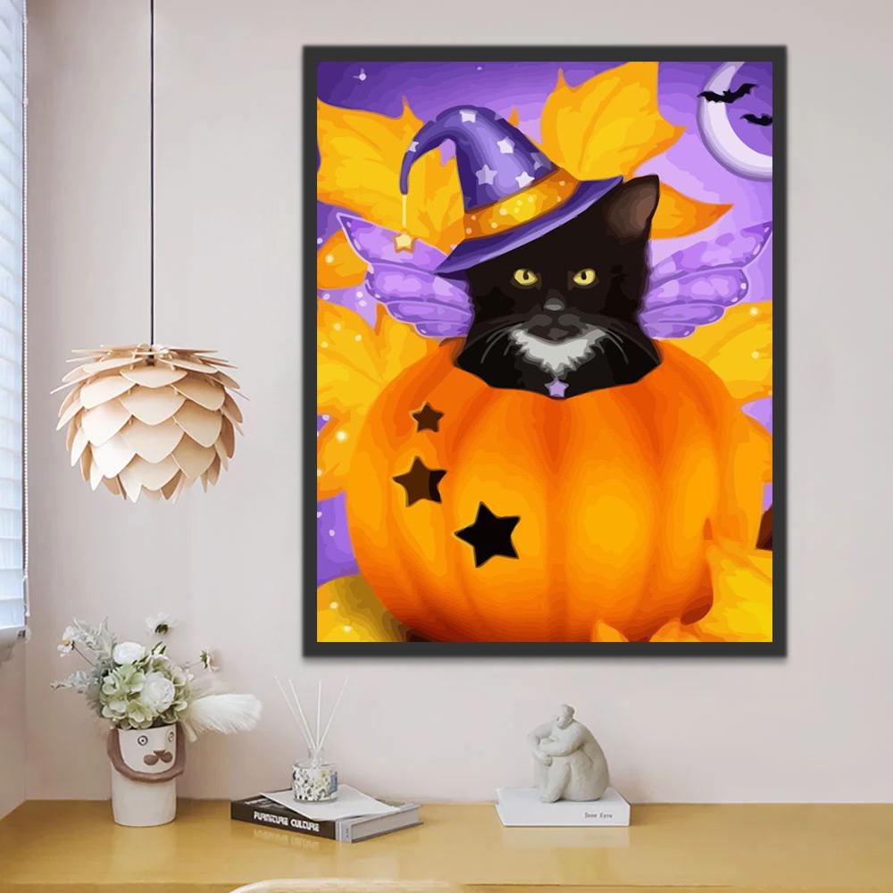 Halloween Kat in de Pompoen Schilderen op Nummers