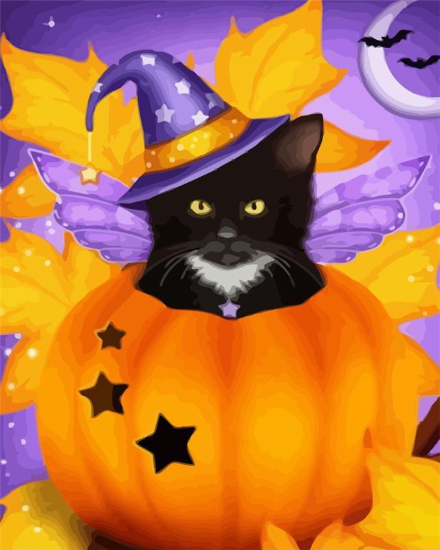 Halloween Kat in de Pompoen Schilderen op Nummers