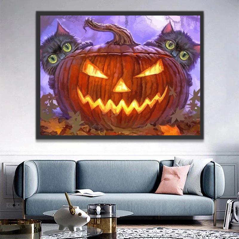 Halloween Katten en Pompoen Lamp Schilderen op Nummers