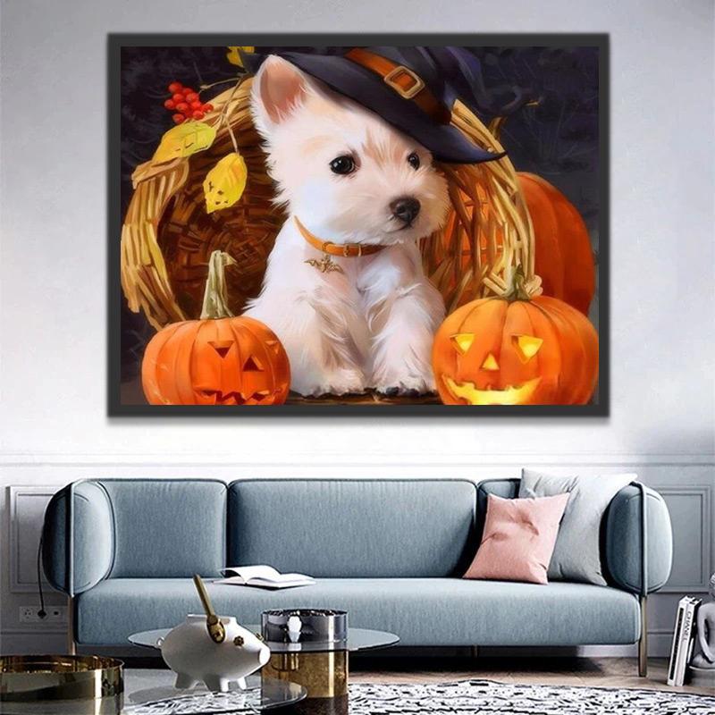 Halloween Pompoenen en Schattige West Highland Terrier Schilderen op Nummers