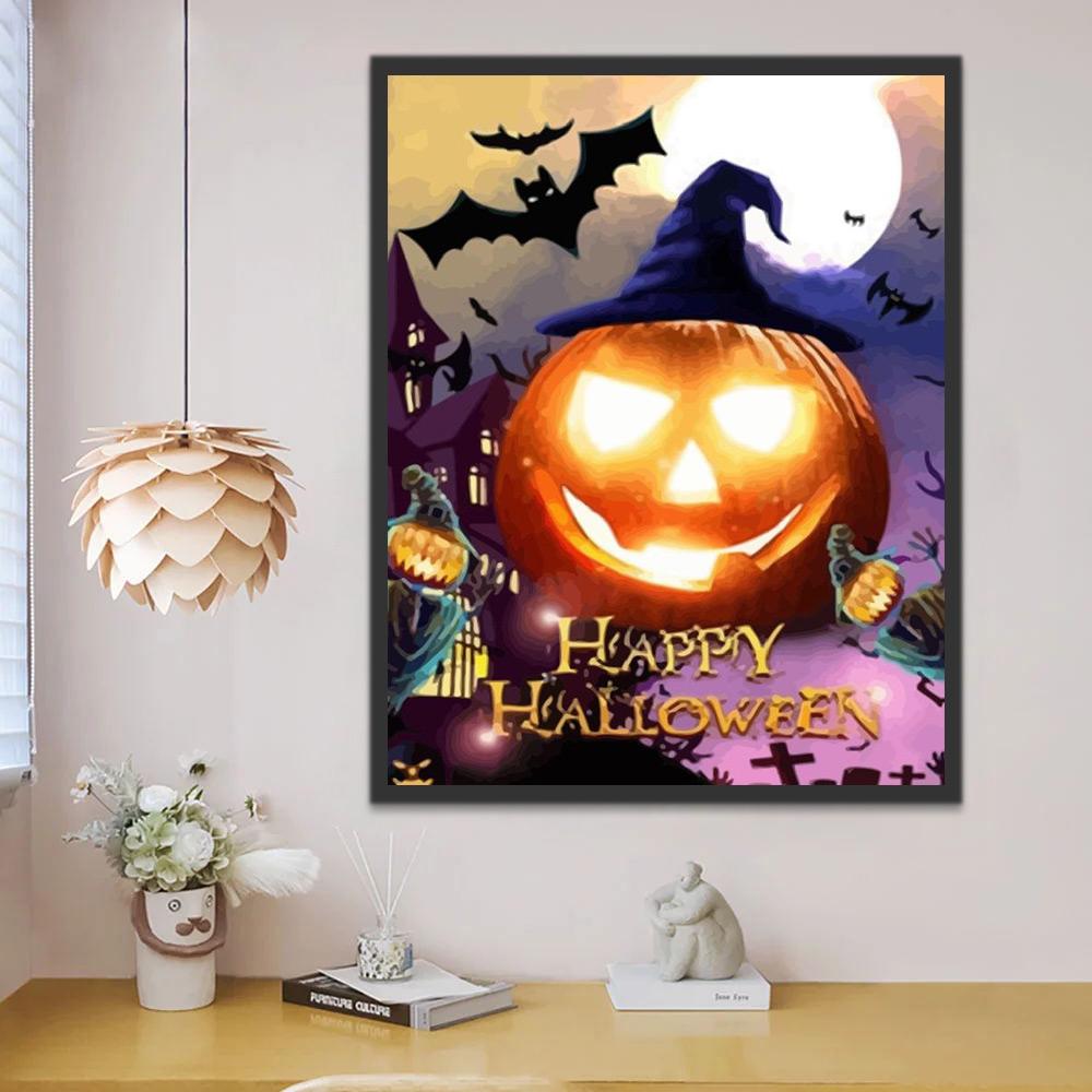 Halloween Zwarte Vleermuizen en Pompoenen Schilderen op Nummers