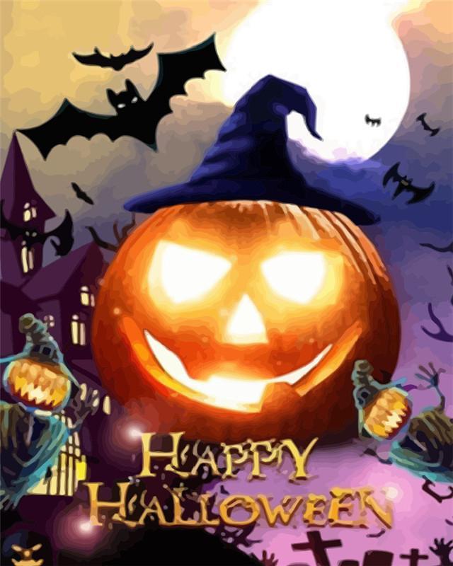 Halloween Zwarte Vleermuizen en Pompoenen Schilderen op Nummers