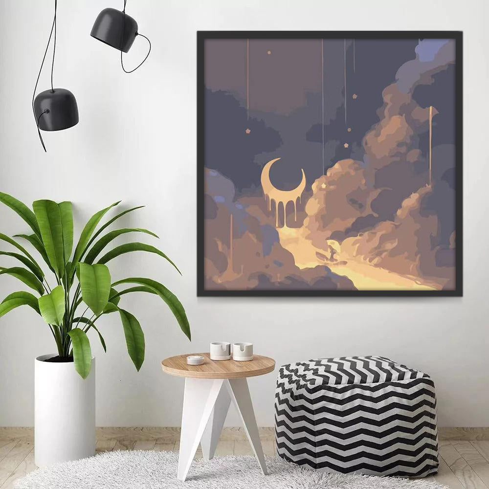 Halve Maan en Wolken Schilderen op Nummers