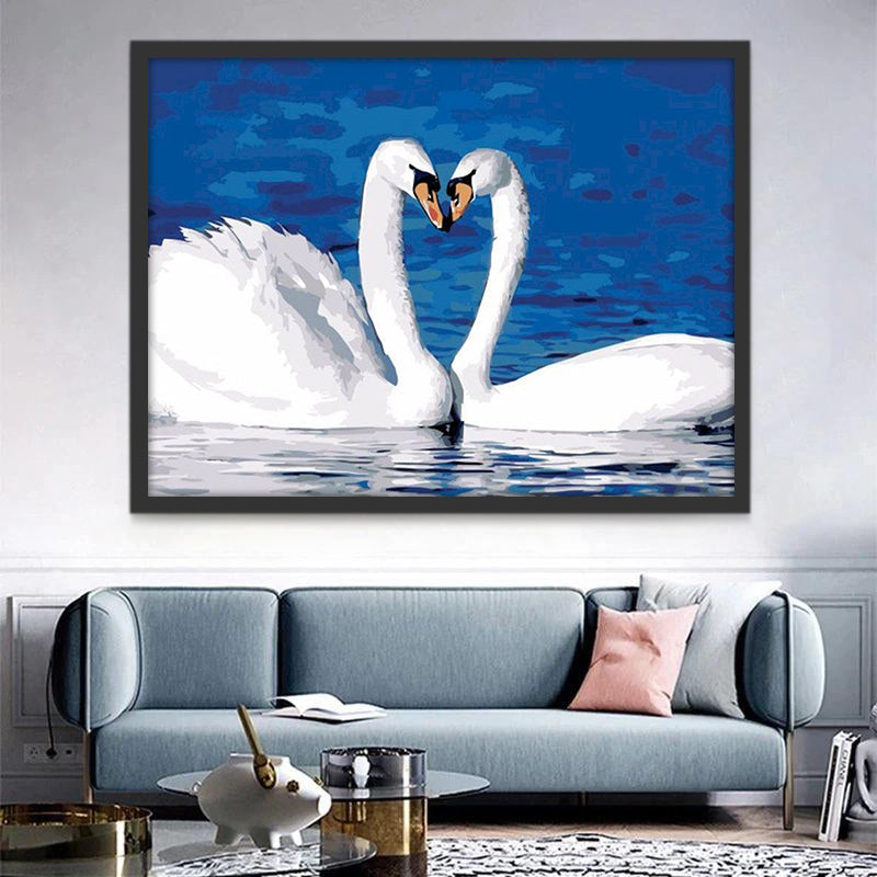 Hart van Zwanen in Blauw Water Schilderen op Nummers
