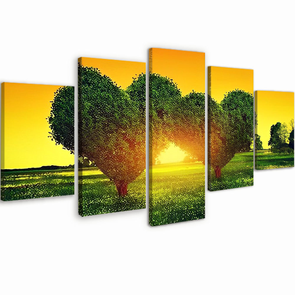 Hartvormige Groene Bomen 5 Platen Schilderen op Nummers