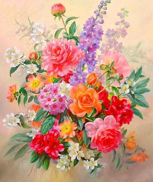 Heldere en kleurrijke bloemen Schilderen op Nummers