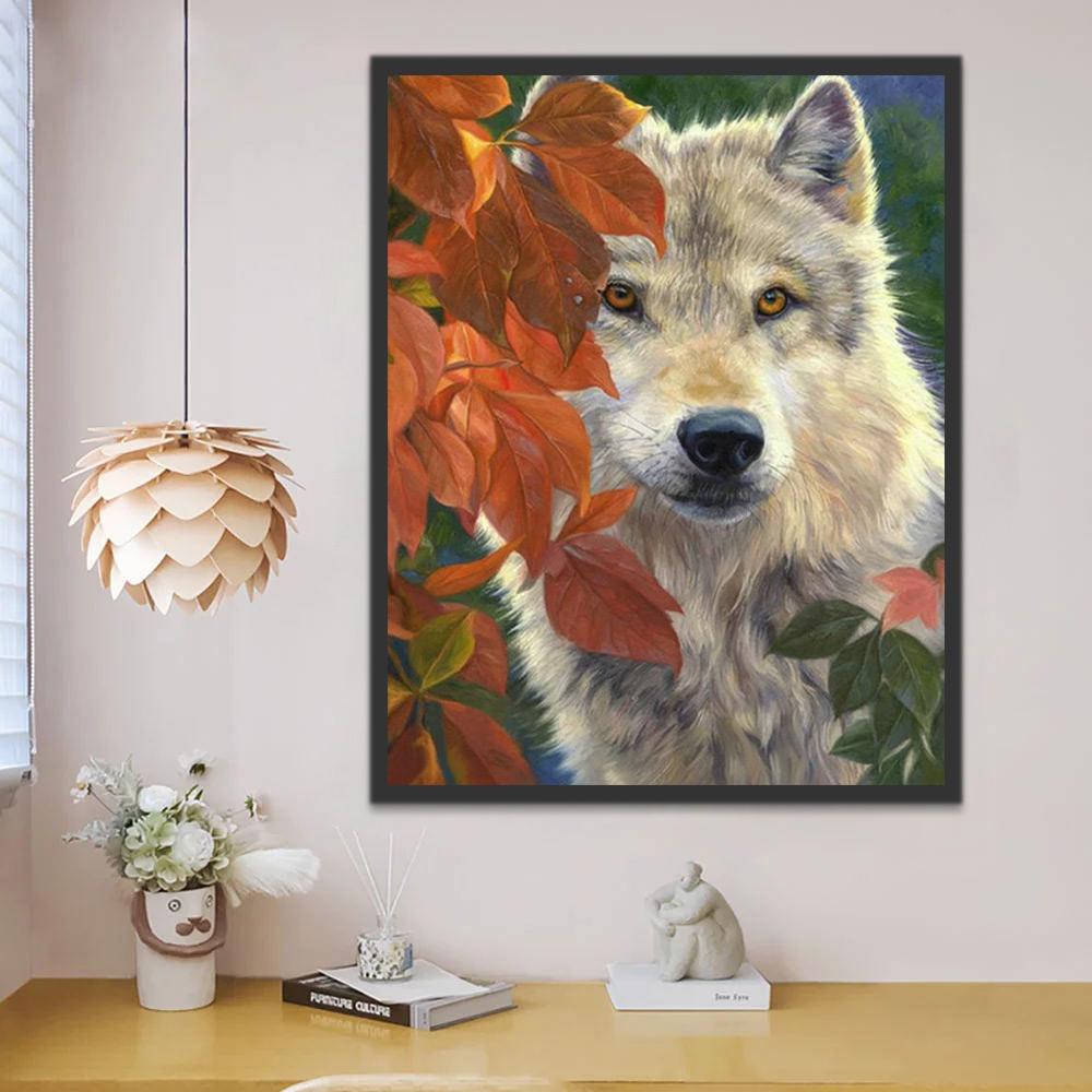 Herfstbladeren en Wolf Schilderen op Nummers