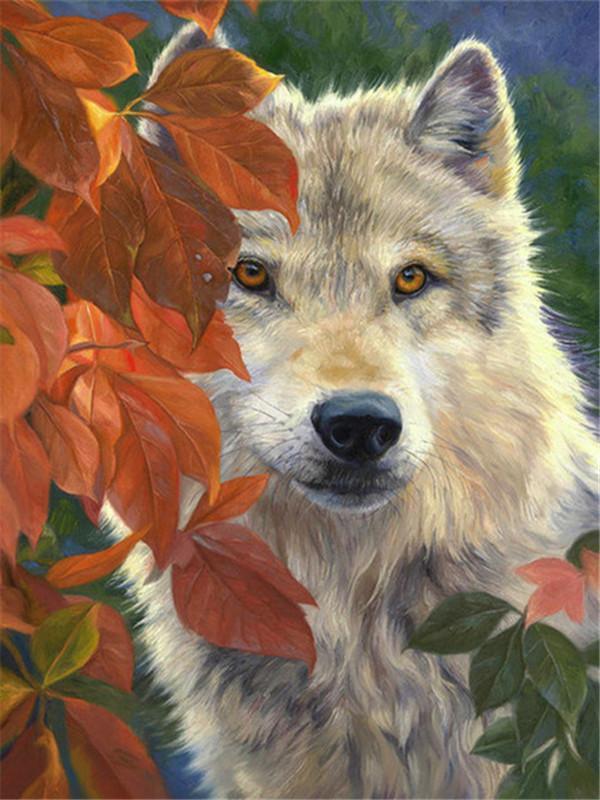 Herfstbladeren en Wolf Schilderen op Nummers