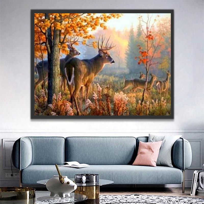 Herfstbos en Herten Schilderen op Nummers
