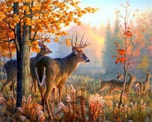 Herfstbos en Herten Schilderen op Nummers