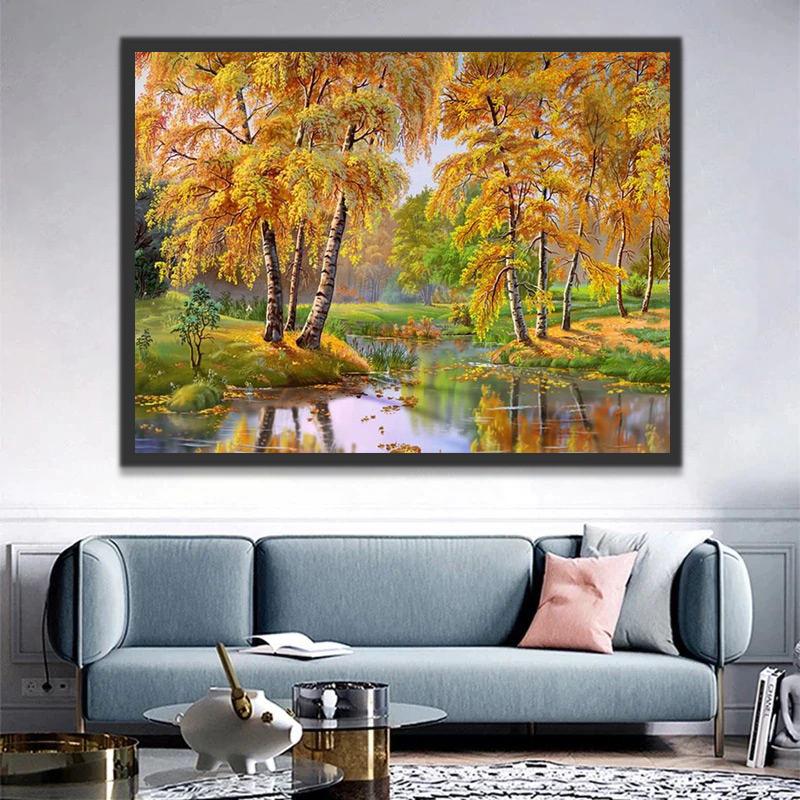 Herfstbos met Vijver Schilderen op Nummers