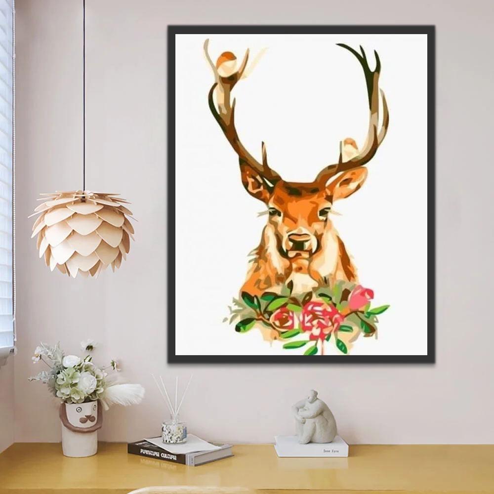 Hert en Rode Bloemen Schilderen op Nummers