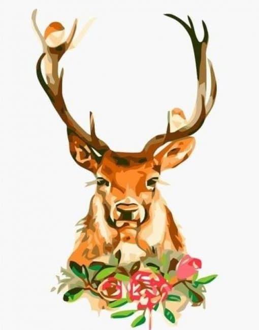 Hert en Rode Bloemen Schilderen op Nummers