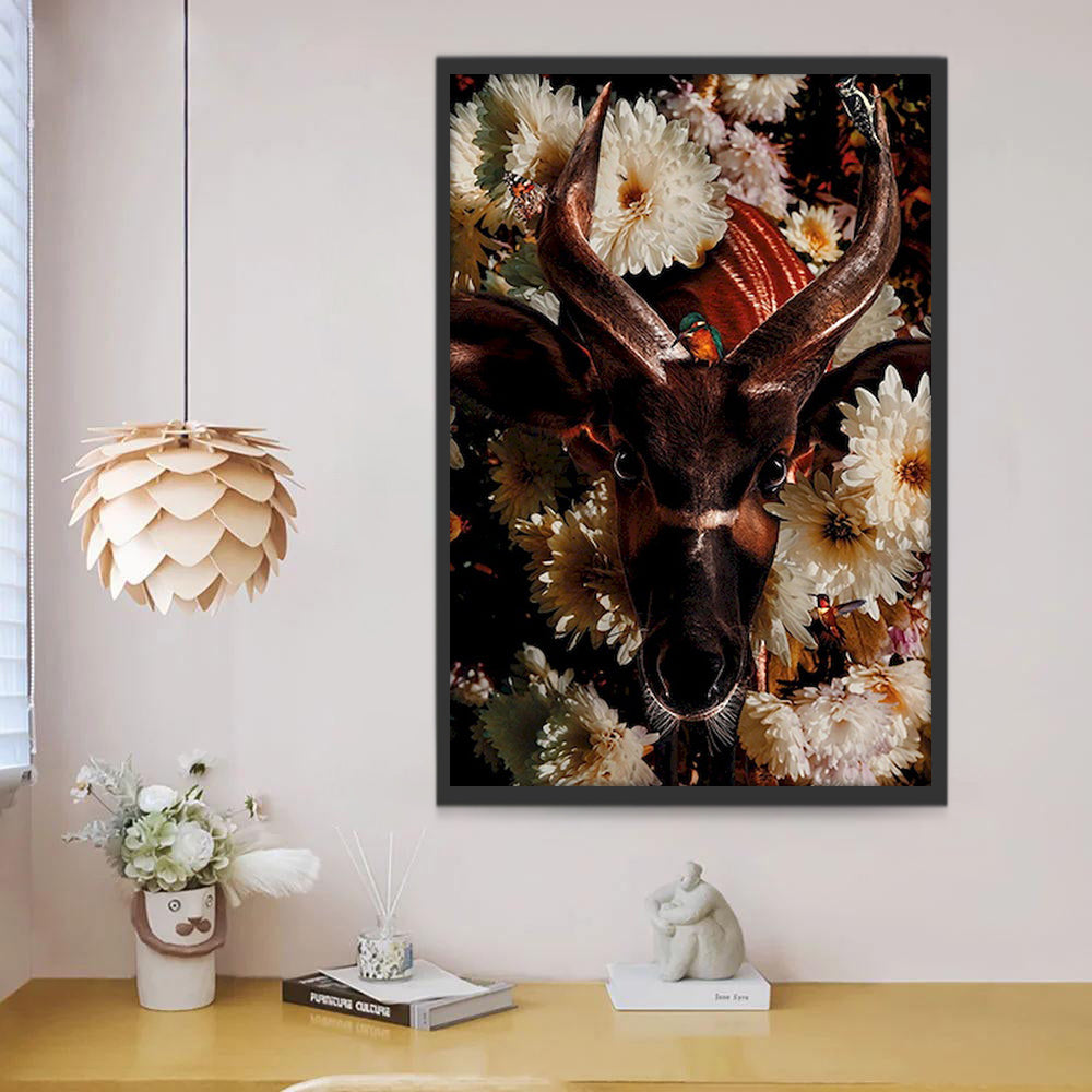 Hert en Witte Bloemen Schilderen op Nummers