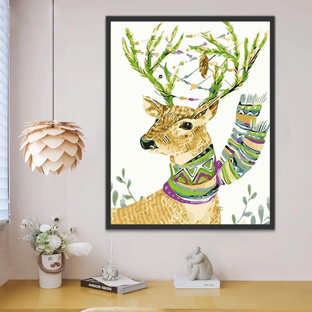 Hert met Groene Sjaal Schilderen op Nummers