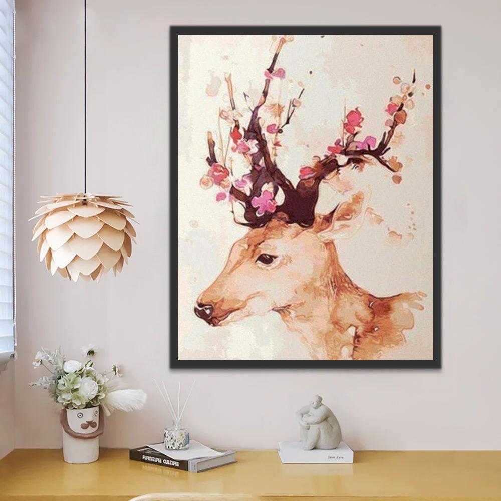 Hert met Roze Bloemen Schilderen op Nummers