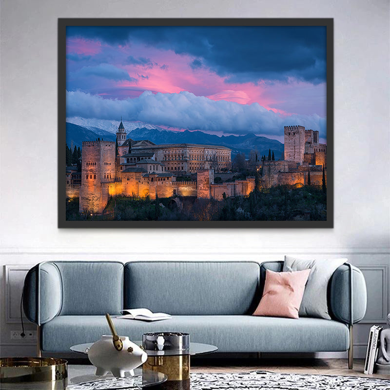 Het Alhambra in een Kleurrijke Zonsondergang Schilderen op Nummers