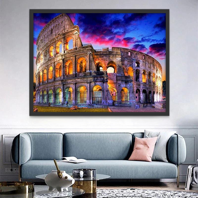 Het Colosseum in een Kleurrijke Zonsondergang Schilderen op Nummers