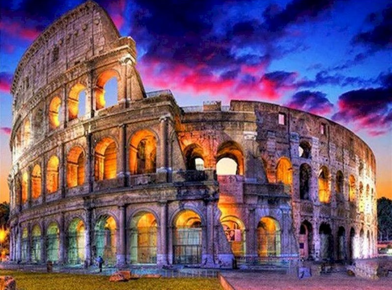 Het Colosseum in een Kleurrijke Zonsondergang Schilderen op Nummers