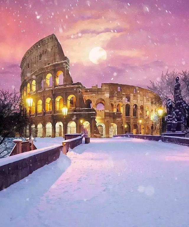 Het Colosseum op een Besneeuwde Dag Schilderen op Nummers
