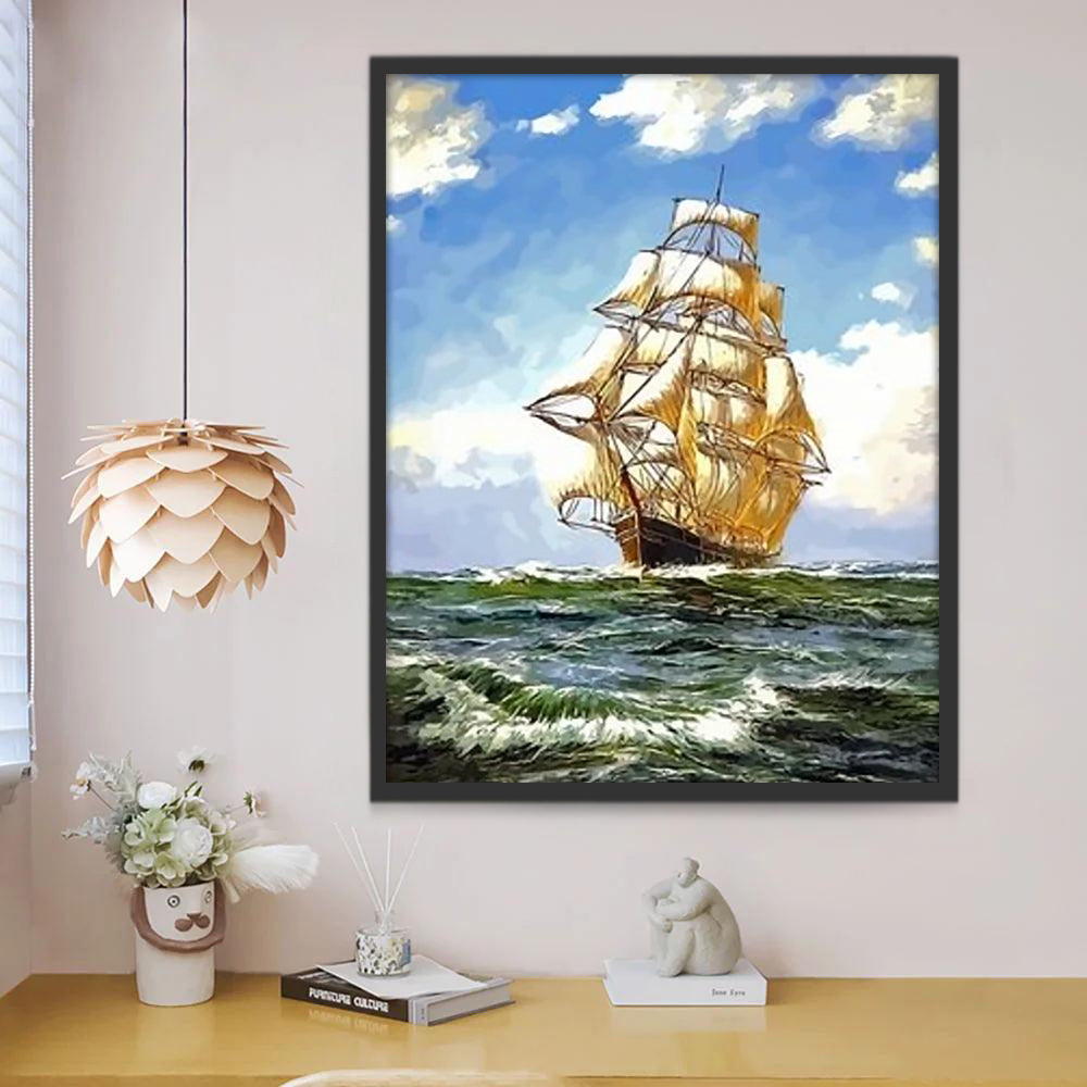Het Gouden Zeilschip tegen de Achtergrond van de Blauwe Zee en Hemel Schilderen op Nummers