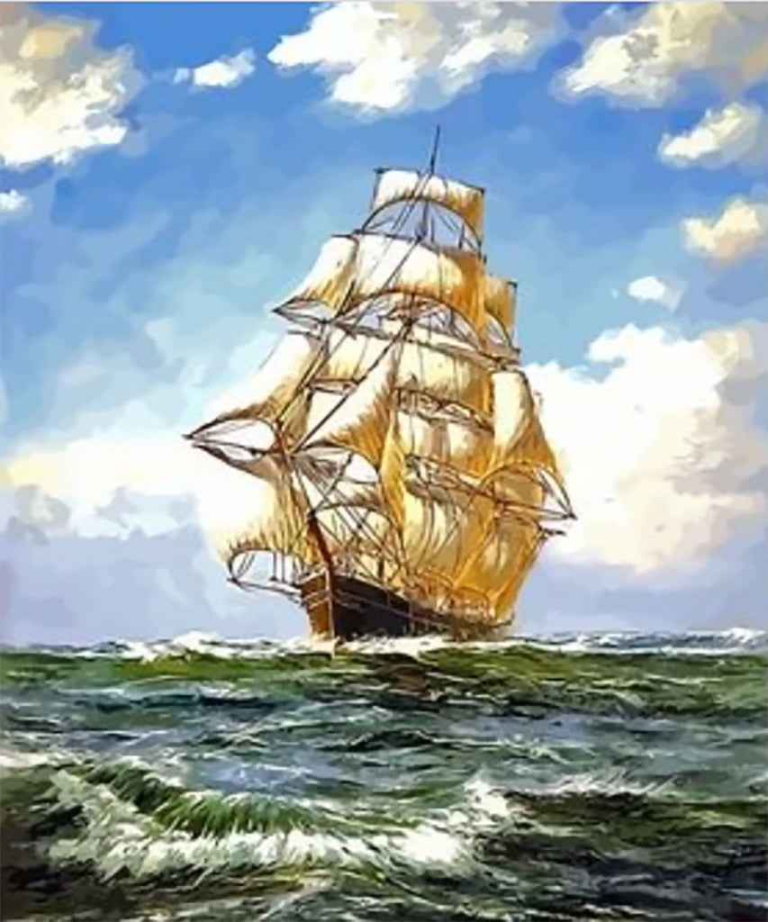 Het Gouden Zeilschip tegen de Achtergrond van de Blauwe Zee en Hemel Schilderen op Nummers