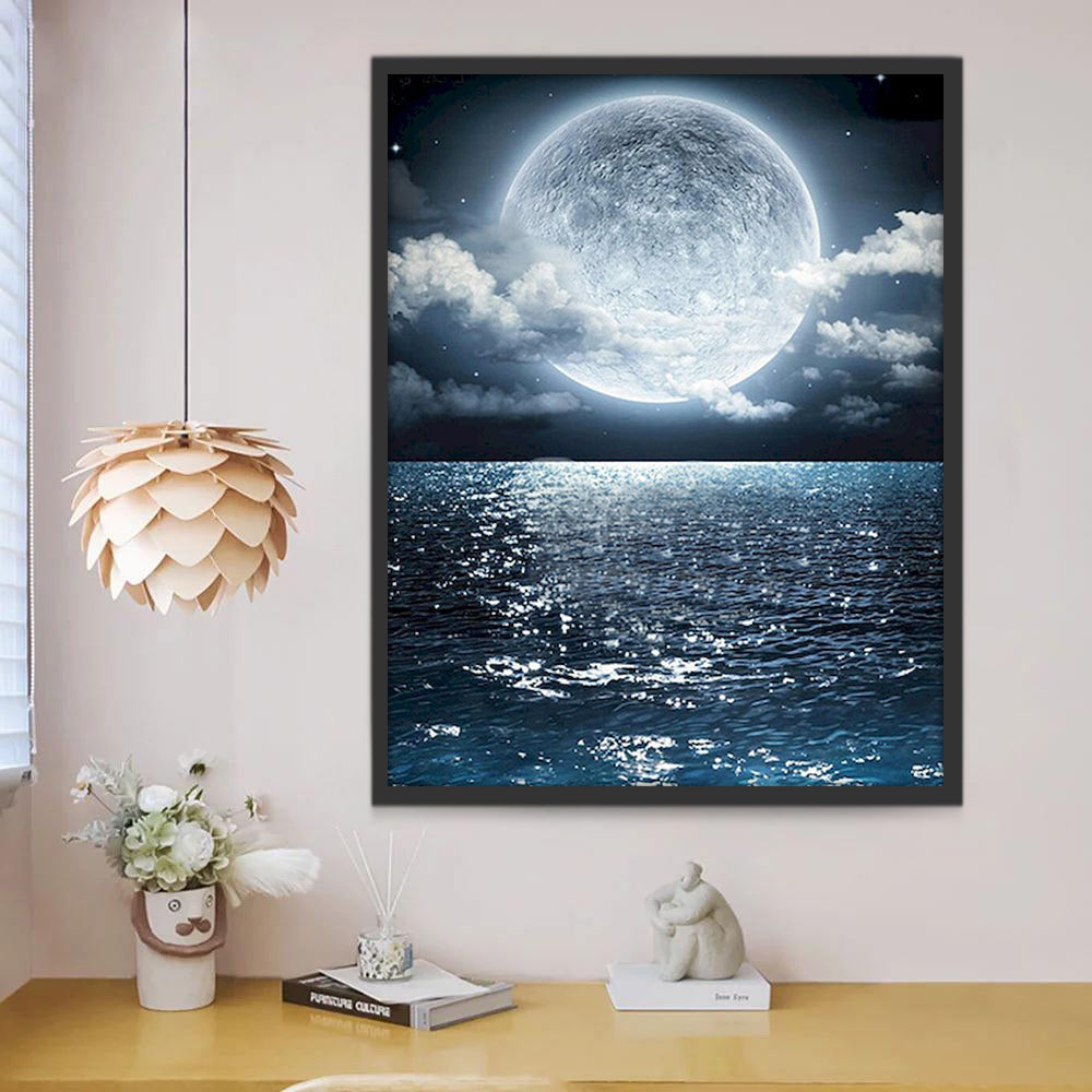 Het Heldere Maanlicht Schijnt op het Meer Schilderen op Nummers