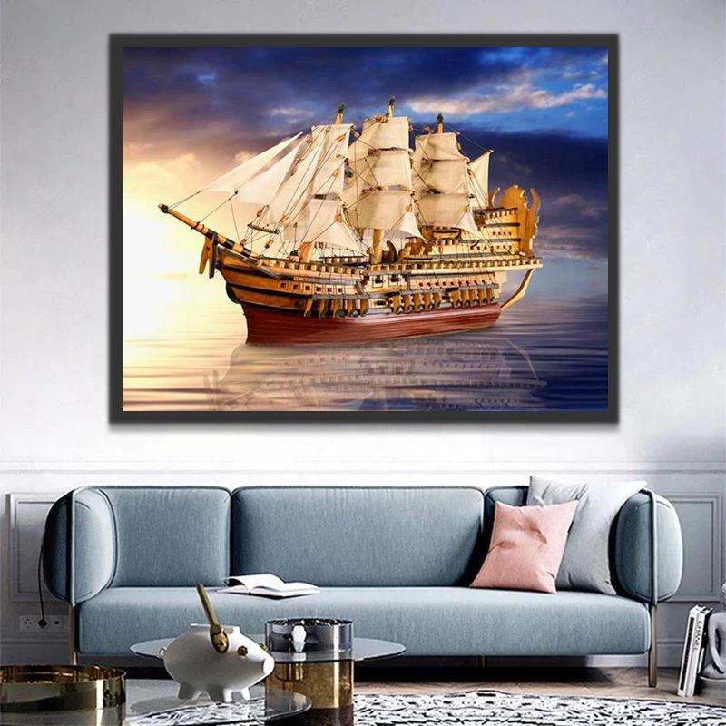 Het Klassieke Zeilschip op het Glinsterende Zeewater Schilderen op Nummers