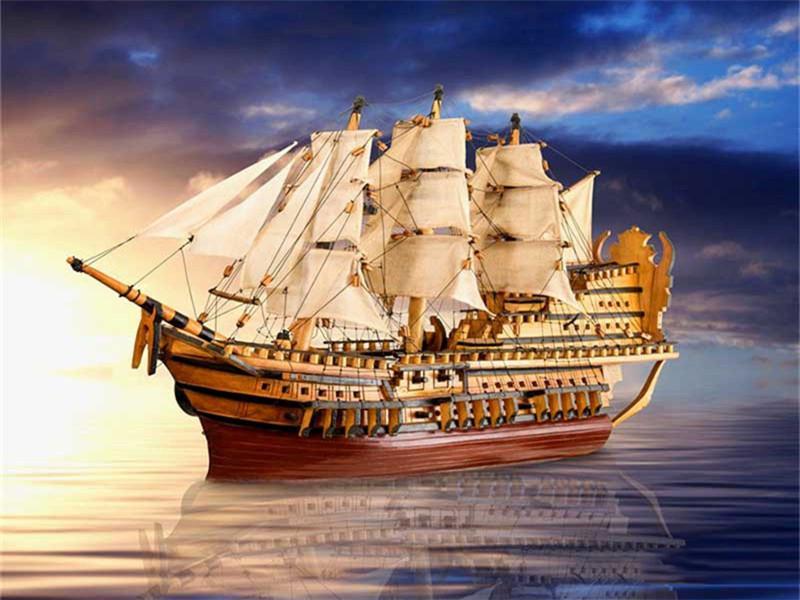 Het Klassieke Zeilschip op het Glinsterende Zeewater Schilderen op Nummers
