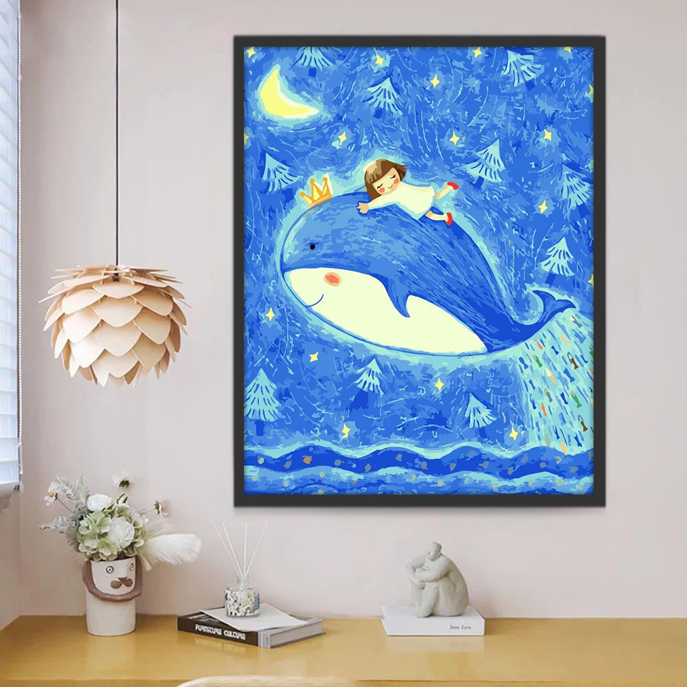 Het Kleine Meisje onder de Maan en de Blauwe Walvis Schilderen op Nummers