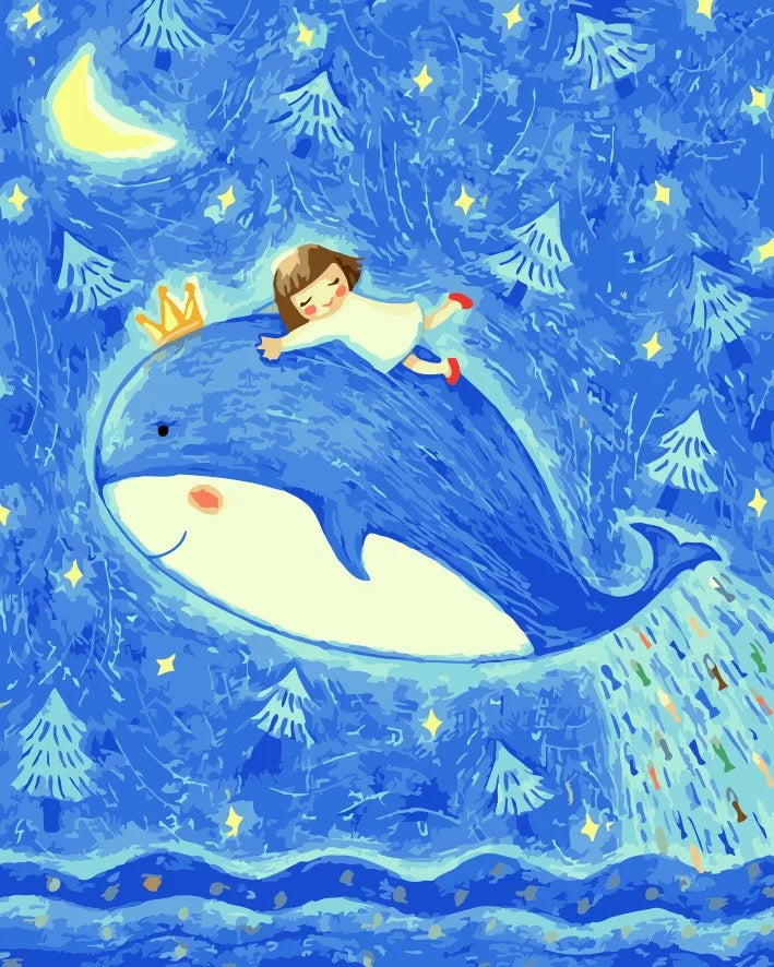 Het Kleine Meisje onder de Maan en de Blauwe Walvis Schilderen op Nummers