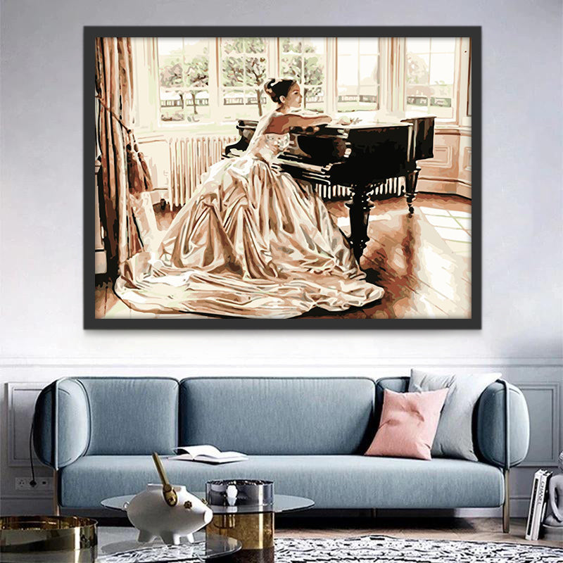 Het Meisje in de Witte Jurk voor de Piano Schilderen op Nummers