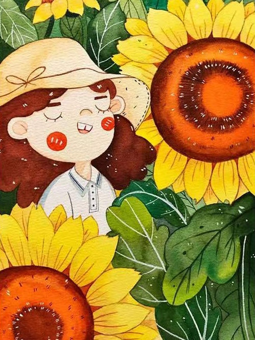 Het Meisje in de Zonnebloem Schilderen op Nummers