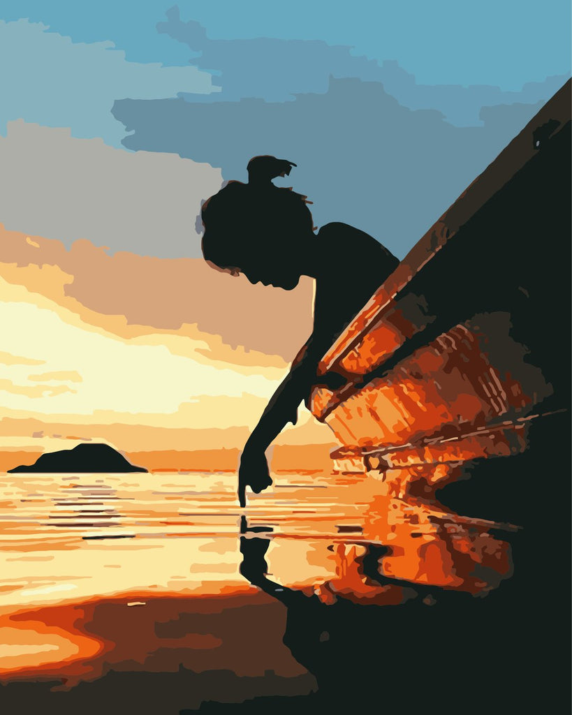 Het Meisje op de Boot dat in het Water Speelt Schilderen op Nummers