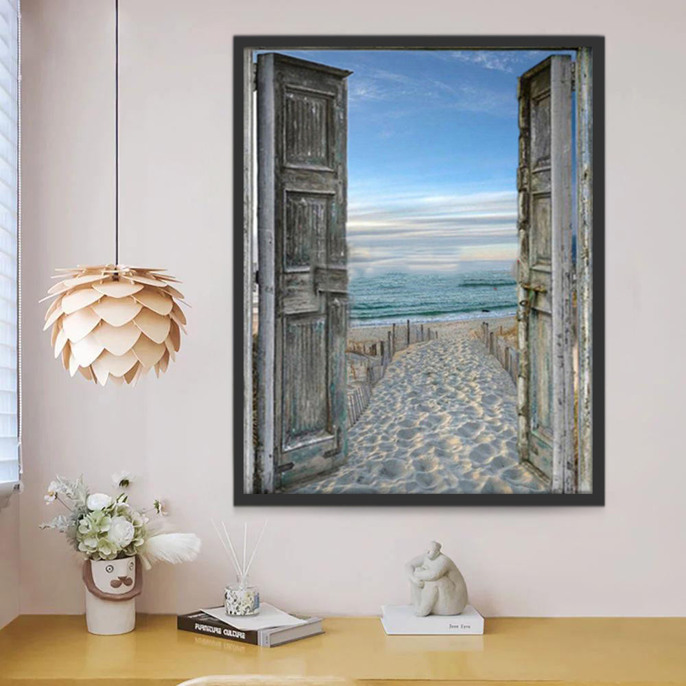 Het Strand en de Zee achter de Houten Poort Schilderen op Nummers