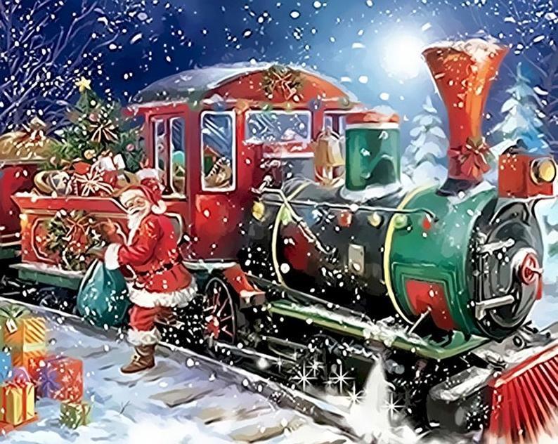 Het Treintje en de Kerstman Schilderen op Nummers
