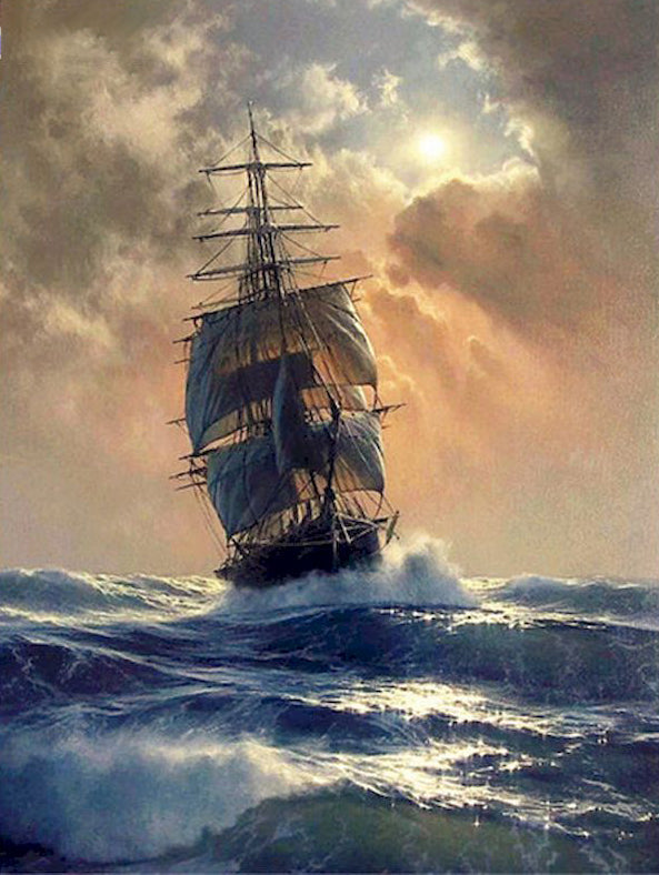 Het Zeilschip in de Stormachtige Zee onder een Donkere Hemel Schilderen op Nummers